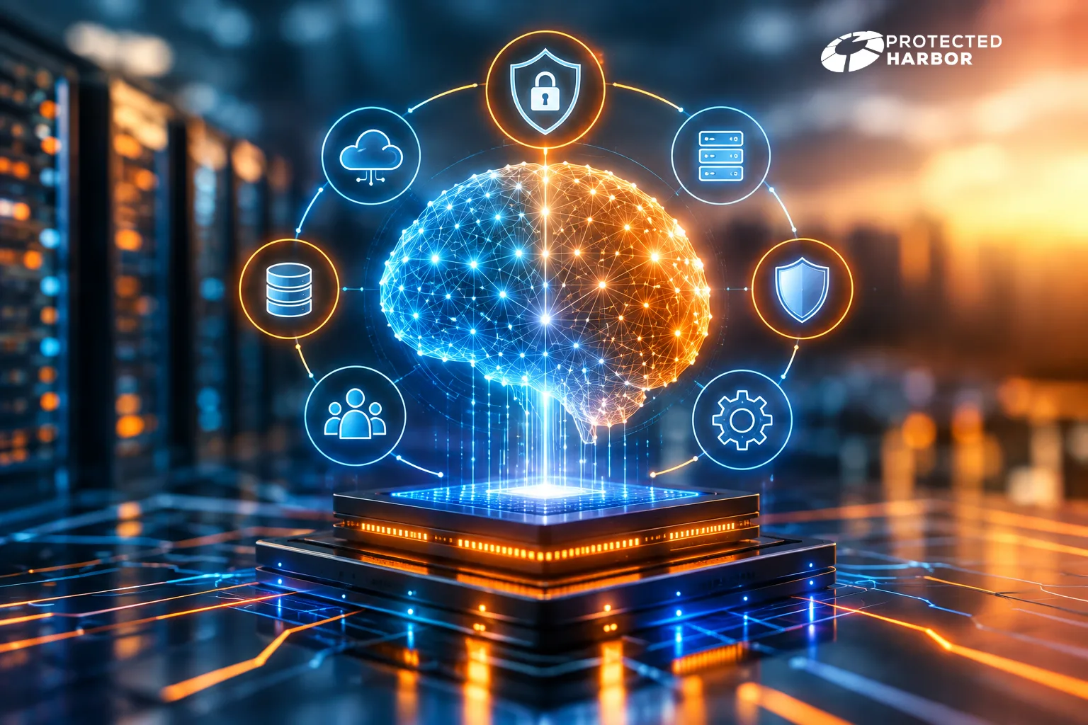 AI TRiSM. the image shows a Neural Security Network Hologram